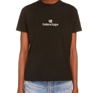BALENCIAGA WOMENS SPONSOR LOGO FITTED T SHIRT SIZE SMALL